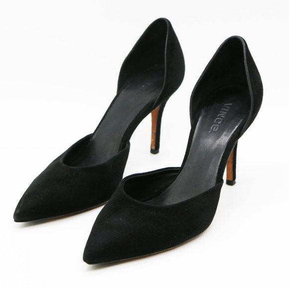 VINCE Suede Celeste D'Orsay Pumps in Black Size 8.5 Pointy Toe Slip On Heel $350 - Picture 1 of 16